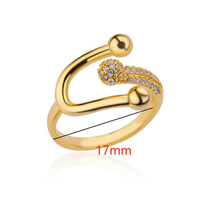 Exaggerated Geometric Ring For Women Made Of Copper With 18K Real Gold Plating Featuring Zircon In Golden Tone