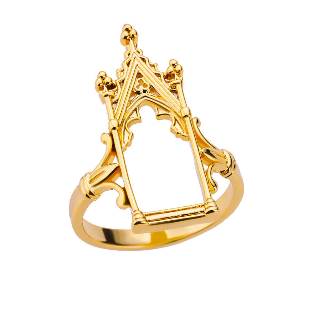 Exaggerated Geometric Ring For Women Made Of Copper With 18K Real Gold Plating Featuring Zircon In Golden Tone