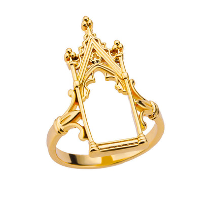 Exaggerated Geometric Ring For Women Made Of Copper With 18K Real Gold Plating Featuring Zircon In Golden Tone