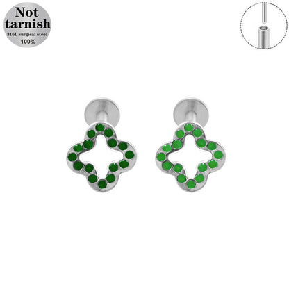 Three-dimensional Flowers Titanium Steel Lip Ring With Platinum Plating And Zircon Inlay, 1 PCS Package, Unisex