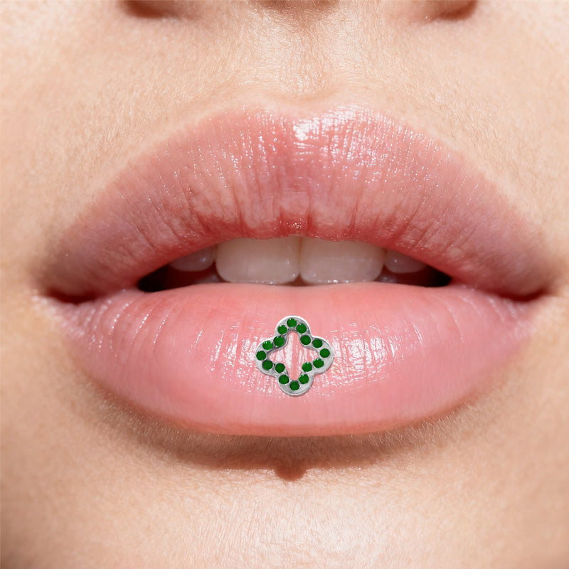 Three-dimensional Flowers Titanium Steel Lip Ring With Platinum Plating And Zircon Inlay, 1 PCS Package, Unisex