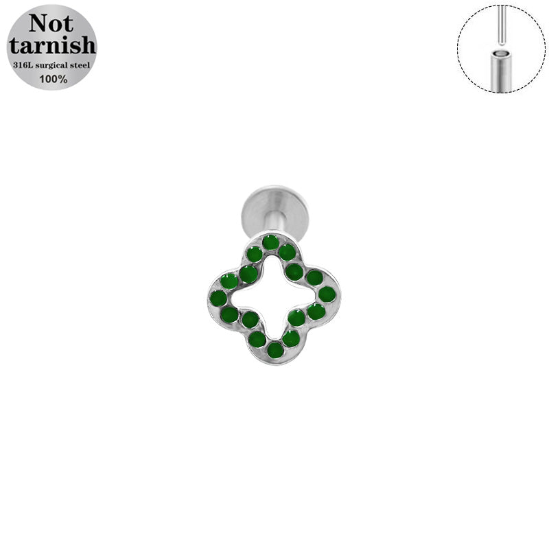 Three-dimensional Flowers Titanium Steel Lip Ring With Platinum Plating And Zircon Inlay, 1 PCS Package, Unisex