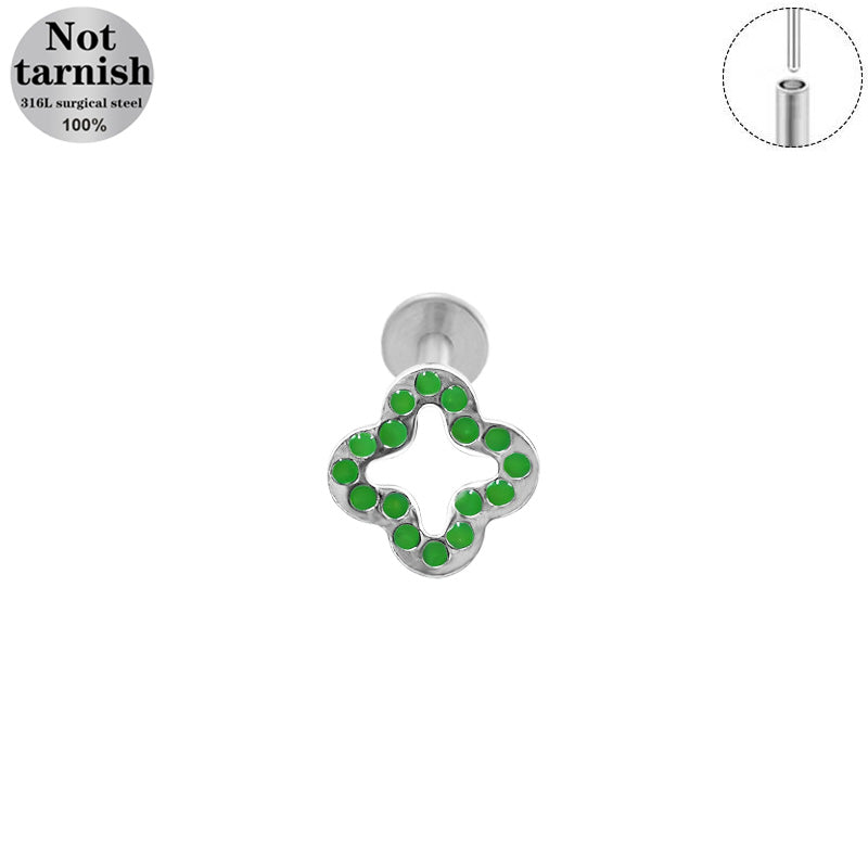 Three-dimensional Flowers Titanium Steel Lip Ring With Platinum Plating And Zircon Inlay, 1 PCS Package, Unisex