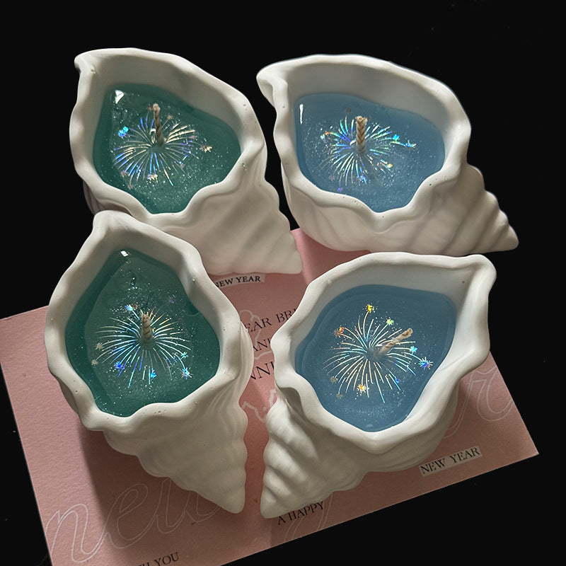 Marine Style Scented Candle With Conch Pattern Made Of Wax For Home Decor