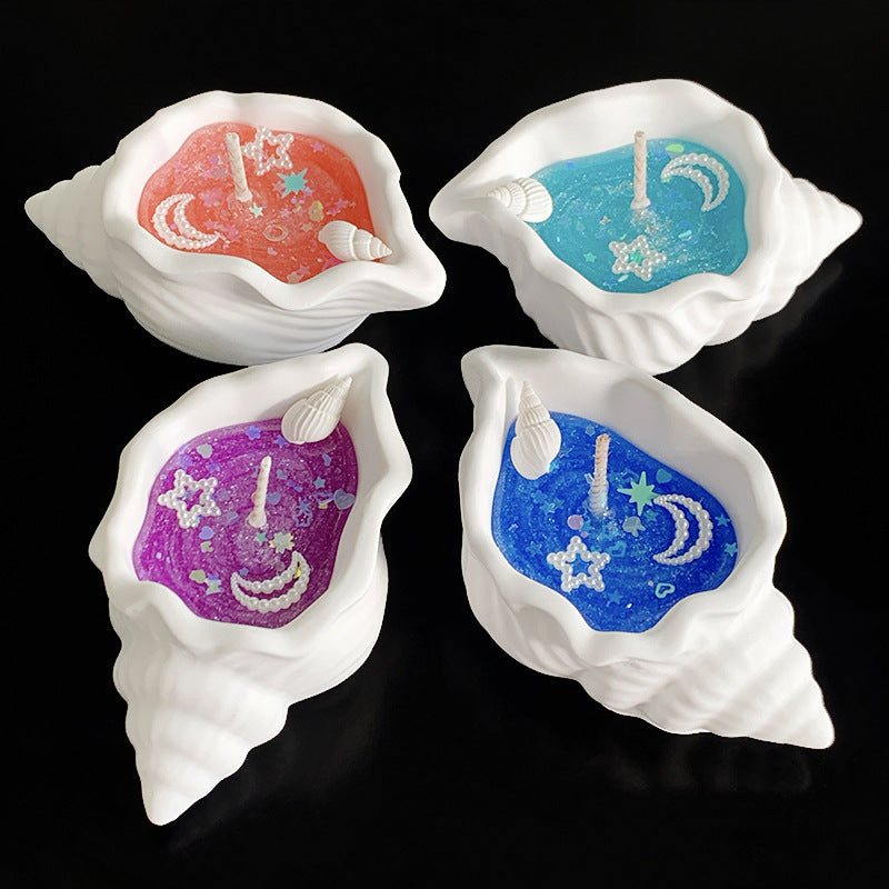 Marine Style Scented Candle With Conch Pattern Made Of Wax For Home Decor