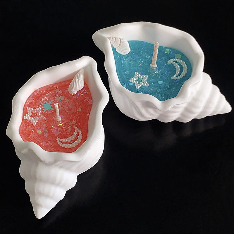 Marine Style Scented Candle With Conch Pattern Made Of Wax For Home Decor