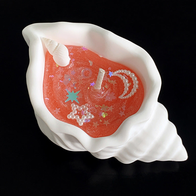 Marine Style Scented Candle With Conch Pattern Made Of Wax For Home Decor