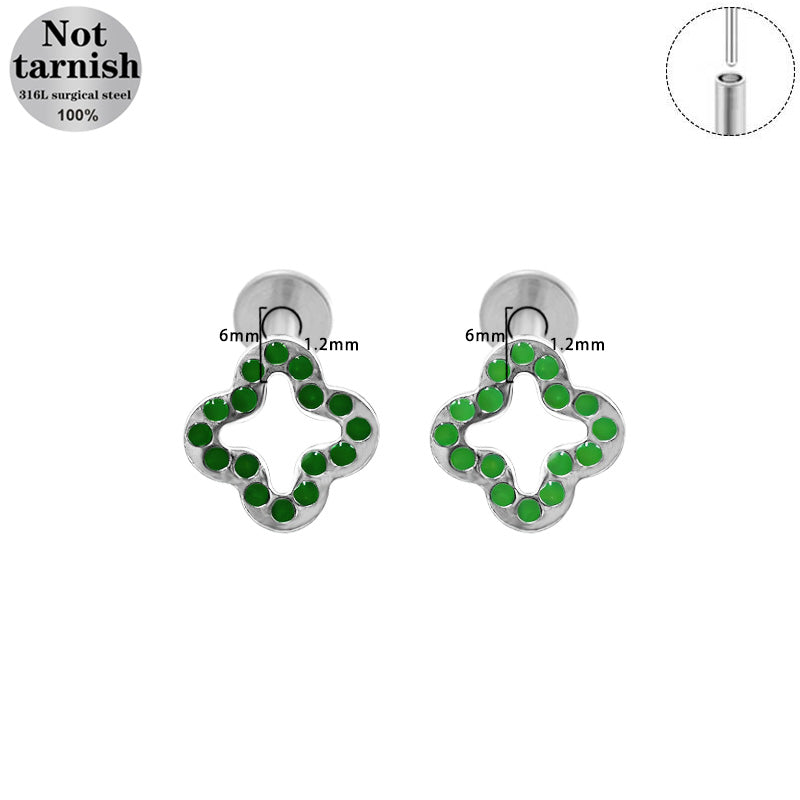 Three-dimensional Flowers Titanium Steel Lip Ring With Platinum Plating And Zircon Inlay, 1 PCS Package, Unisex