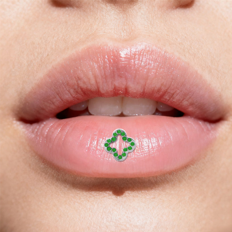 Three-dimensional Flowers Titanium Steel Lip Ring With Platinum Plating And Zircon Inlay, 1 PCS Package, Unisex