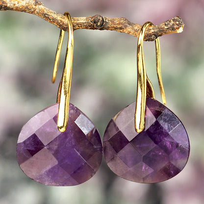 New Style Water Droplets Earrings For Women Featuring Natural Stone With February Birthstone Amethyst In Stone Texture