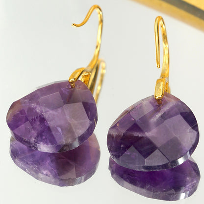 New Style Water Droplets Earrings For Women Featuring Natural Stone With February Birthstone Amethyst In Stone Texture