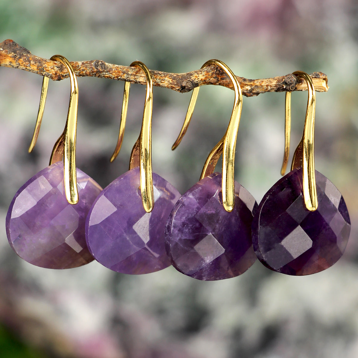 New Style Water Droplets Earrings For Women Featuring Natural Stone With February Birthstone Amethyst In Stone Texture