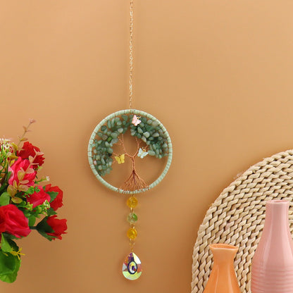 Life Tree Pendant Featuring Green Agate Stone, Elegant Hanging Ornament For Home Or Car Decoration