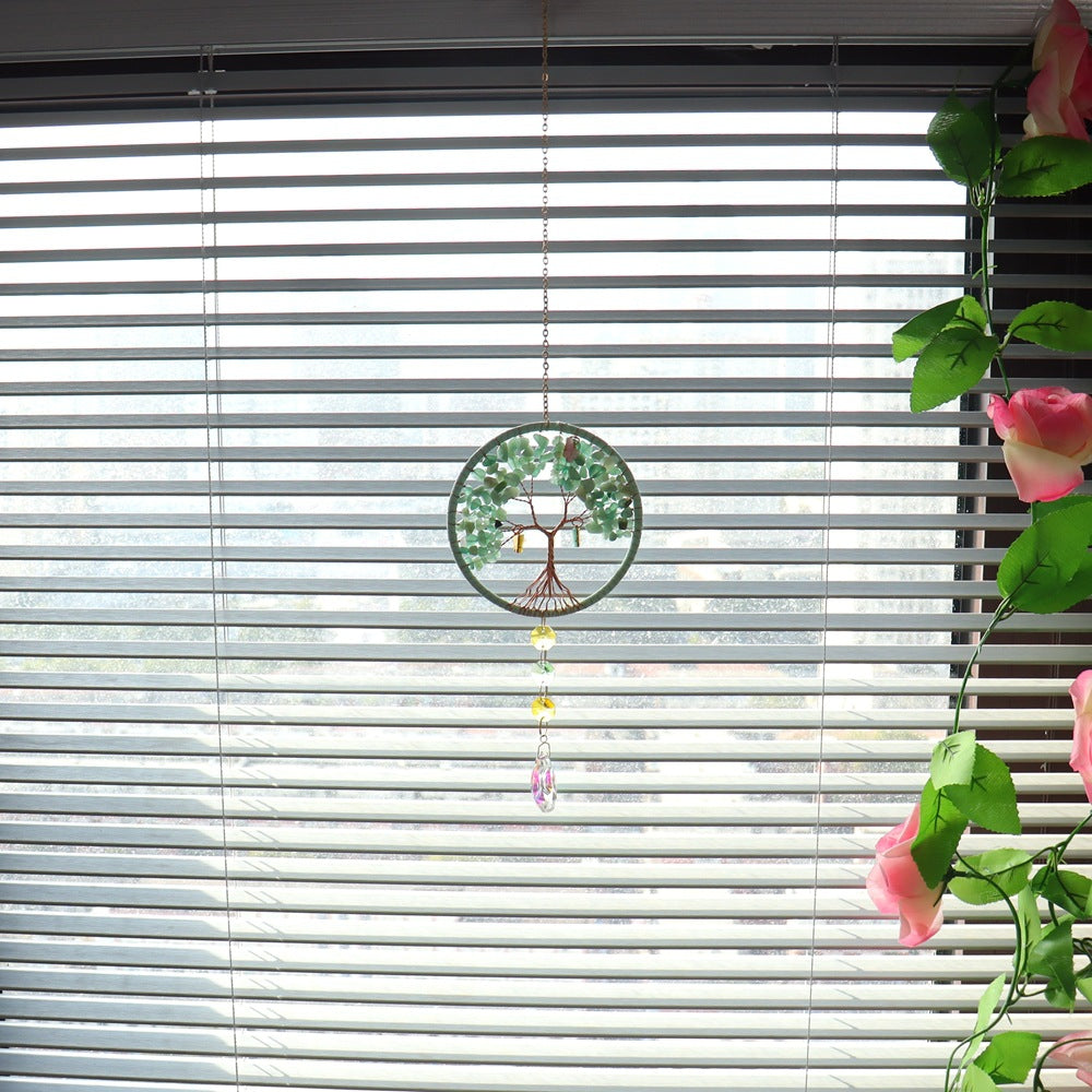 Life Tree Pendant Featuring Green Agate Stone, Elegant Hanging Ornament For Home Or Car Decoration