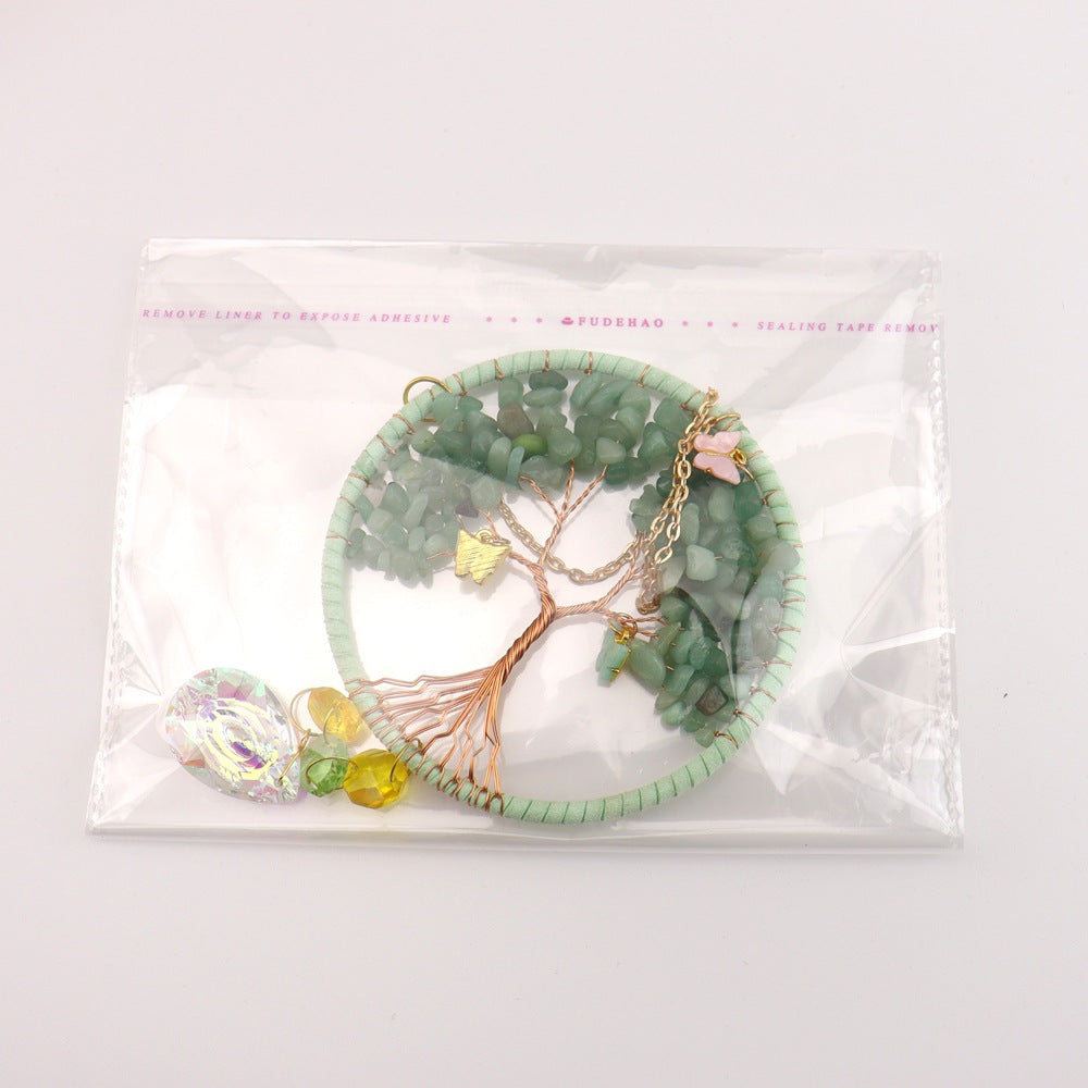 Life Tree Pendant Featuring Green Agate Stone, Elegant Hanging Ornament For Home Or Car Decoration