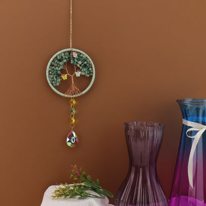 Life Tree Pendant Featuring Green Agate Stone, Elegant Hanging Ornament For Home Or Car Decoration