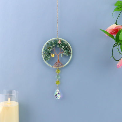 Life Tree Pendant Featuring Green Agate Stone, Elegant Hanging Ornament For Home Or Car Decoration