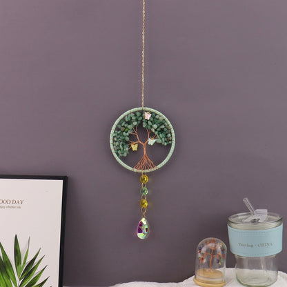 Life Tree Pendant Featuring Green Agate Stone, Elegant Hanging Ornament For Home Or Car Decoration