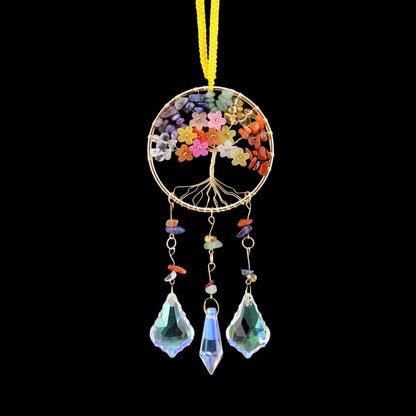 Life Tree Pendant Featuring Green Agate Stone, Elegant Hanging Ornament For Home Or Car Decoration