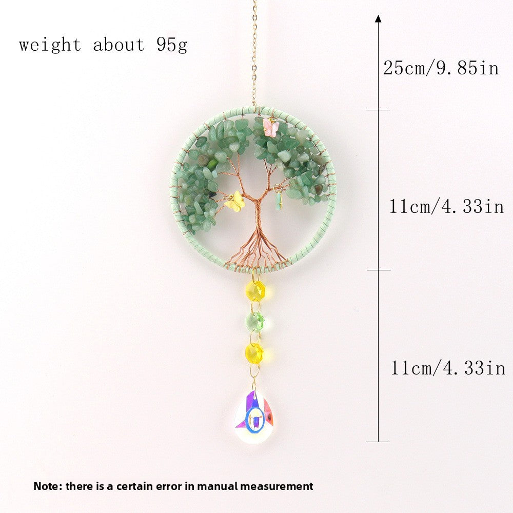 Life Tree Pendant Featuring Green Agate Stone, Elegant Hanging Ornament For Home Or Car Decoration