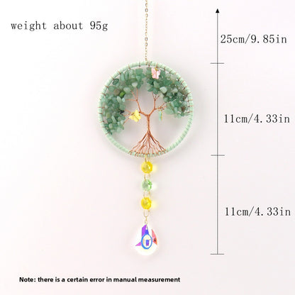 Life Tree Pendant Featuring Green Agate Stone, Elegant Hanging Ornament For Home Or Car Decoration