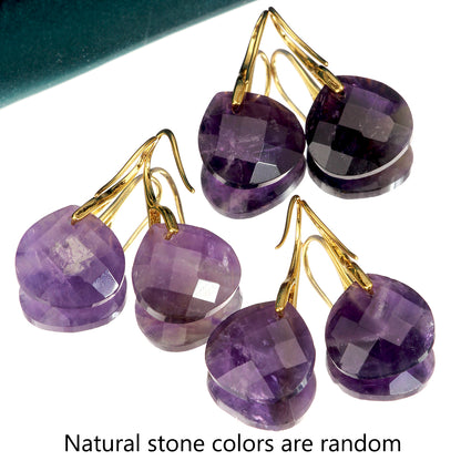 New Style Water Droplets Earrings For Women Featuring Natural Stone With February Birthstone Amethyst In Stone Texture