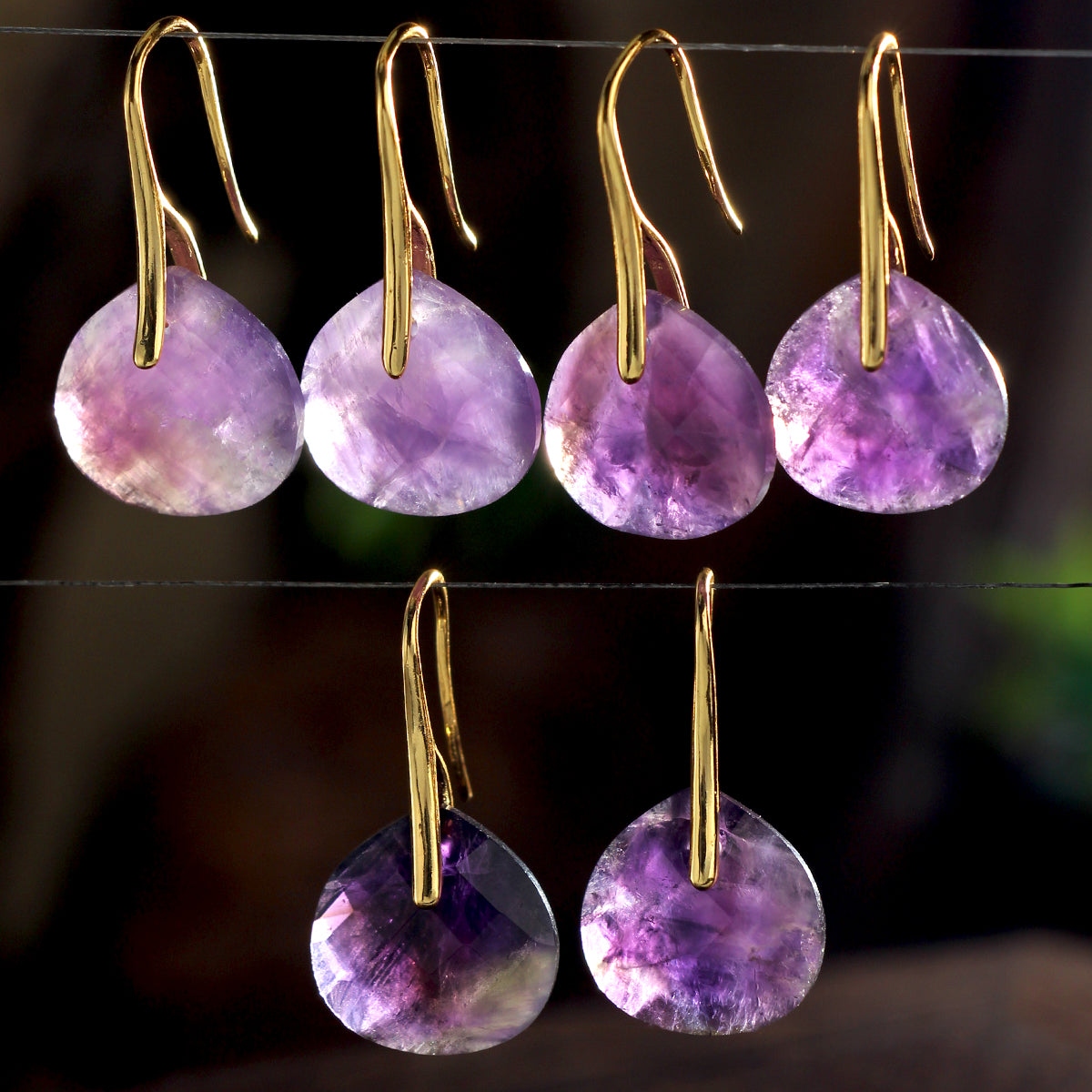 New Style Water Droplets Earrings For Women Featuring Natural Stone With February Birthstone Amethyst In Stone Texture