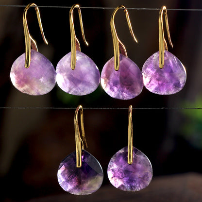 New Style Water Droplets Earrings For Women Featuring Natural Stone With February Birthstone Amethyst In Stone Texture