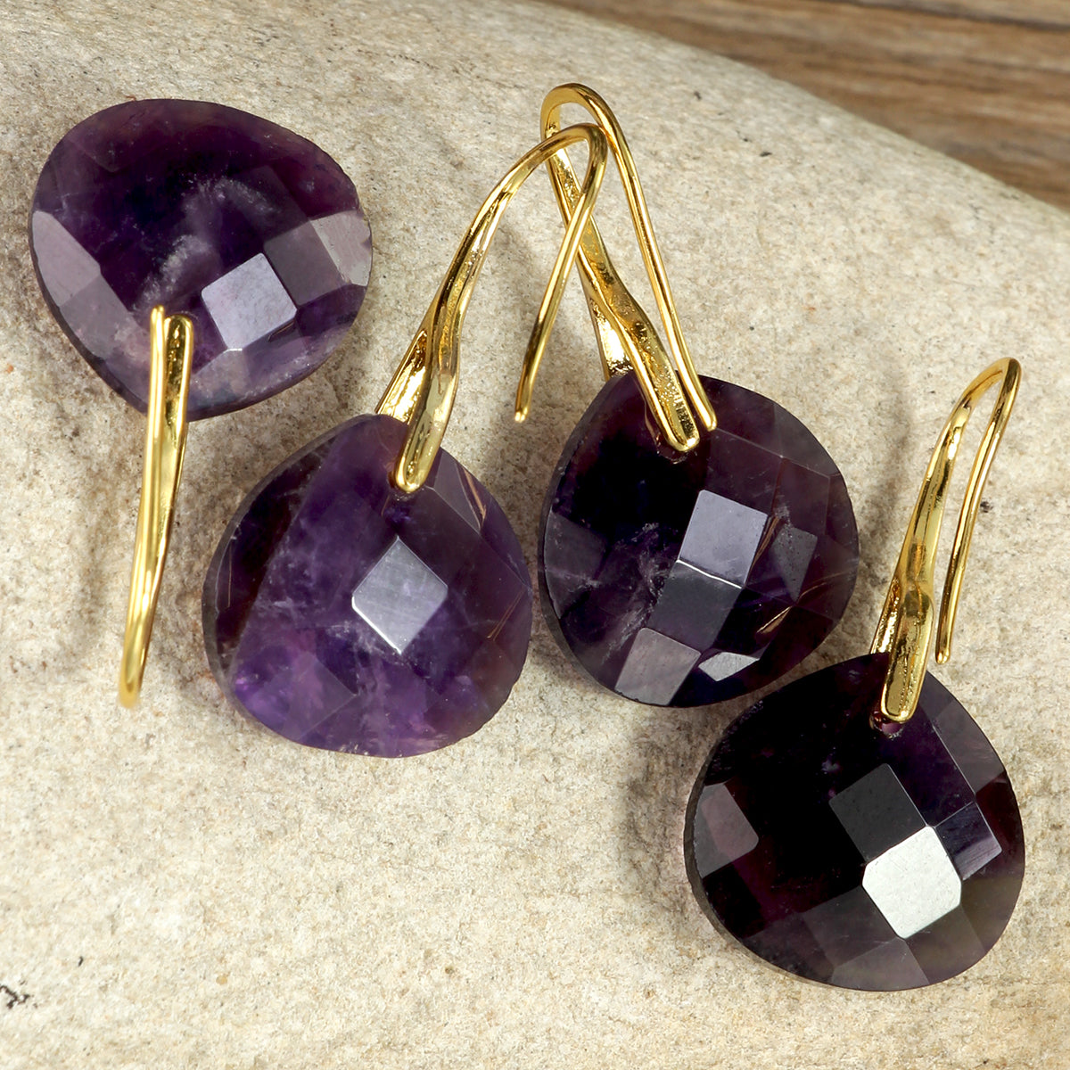 New Style Water Droplets Earrings For Women Featuring Natural Stone With February Birthstone Amethyst In Stone Texture