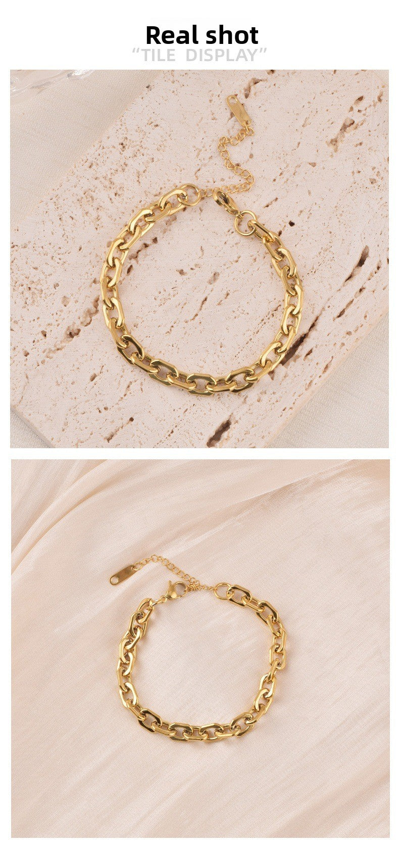 Rhombus Bracelet For Love Charms In Golden 304 Stainless Steel With PVD Coated Gold Plating