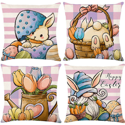 Easter Cartoon Style Rabbit Linen Cushion Pillow, Perfect For Festive Home Decor
