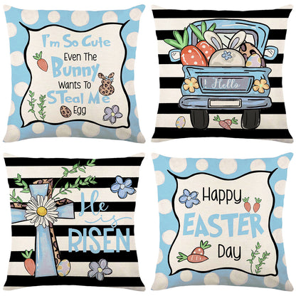 Easter Cartoon Style Rabbit Linen Cushion Pillow, Perfect For Festive Home Decor