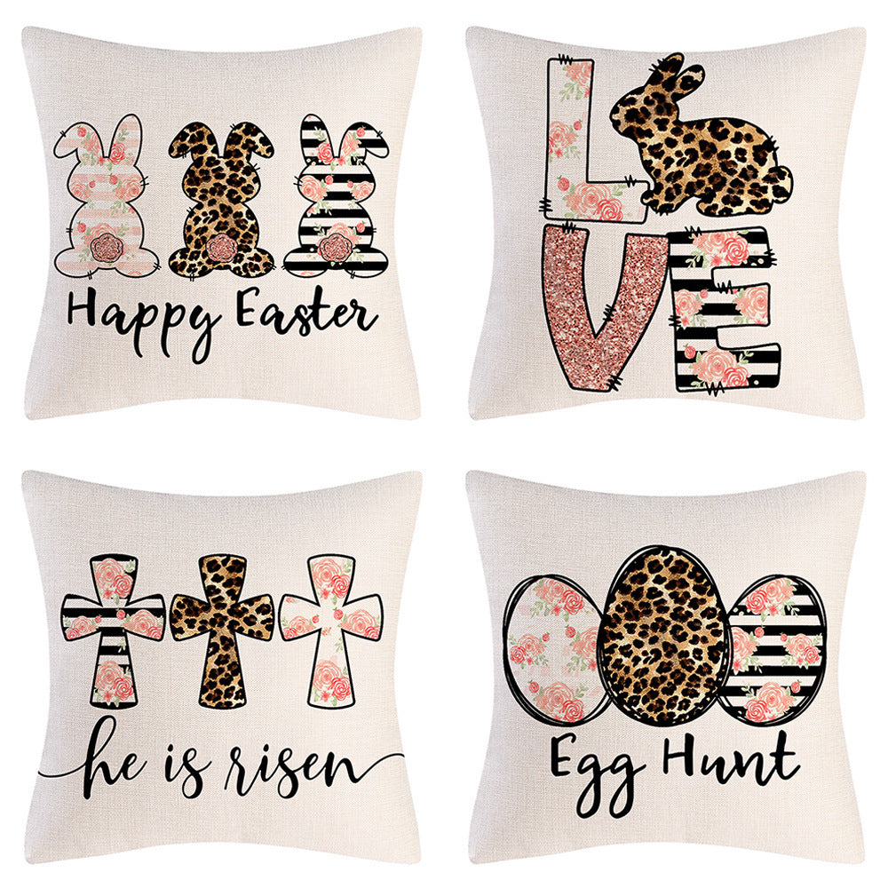 Easter Cartoon Style Rabbit Linen Cushion Pillow, Perfect For Festive Home Decor