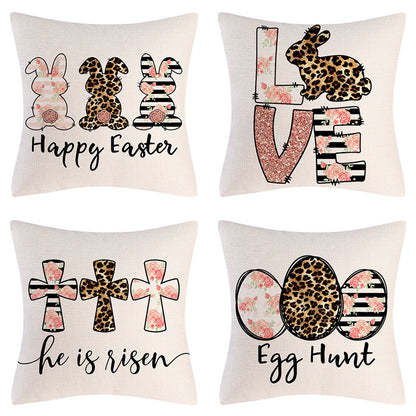 Easter Cartoon Style Rabbit Linen Cushion Pillow, Perfect For Festive Home Decor