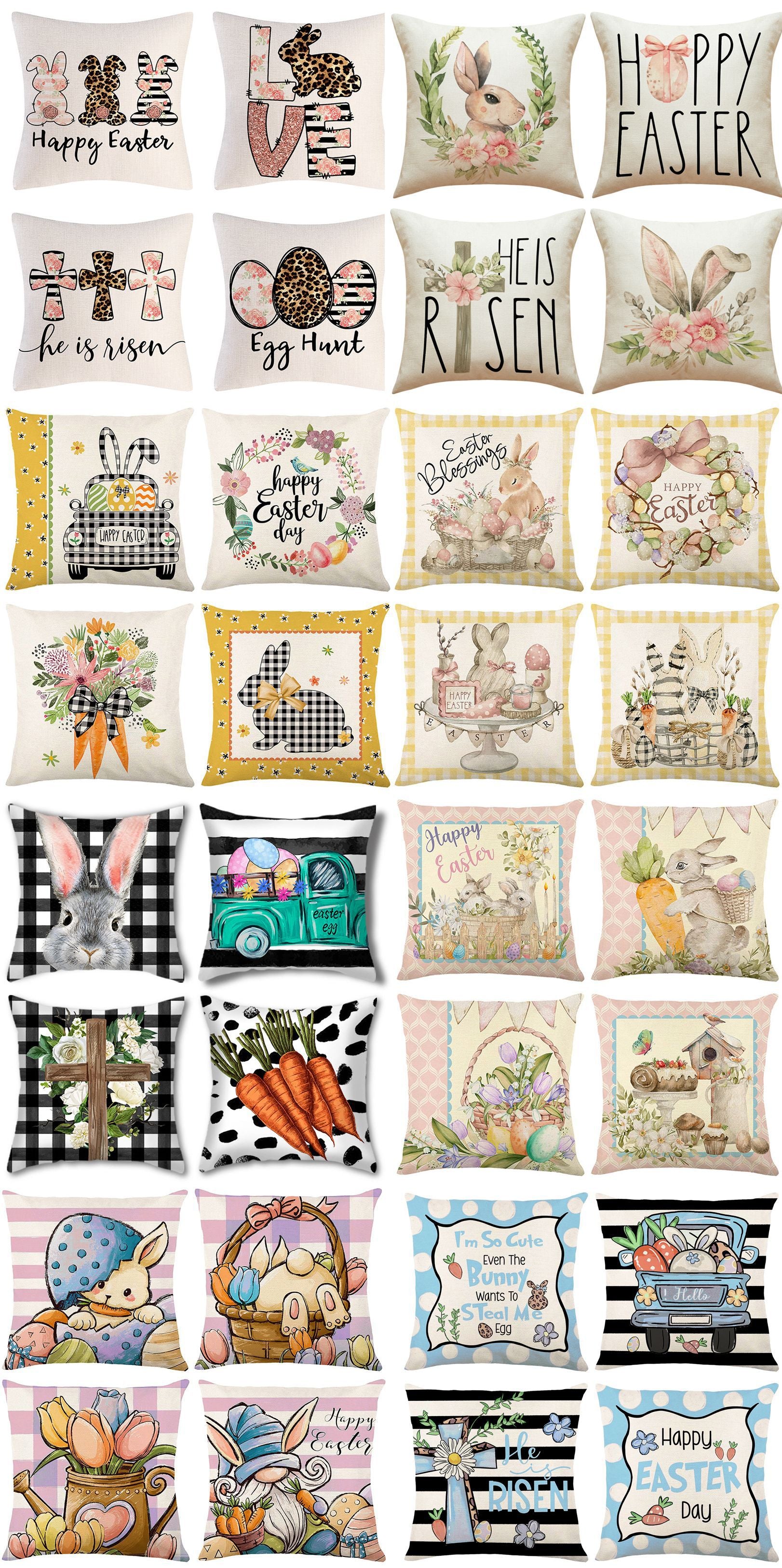 Easter Cartoon Style Rabbit Linen Cushion Pillow, Perfect For Festive Home Decor
