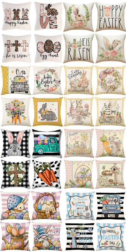 Easter Cartoon Style Rabbit Linen Cushion Pillow, Perfect For Festive Home Decor