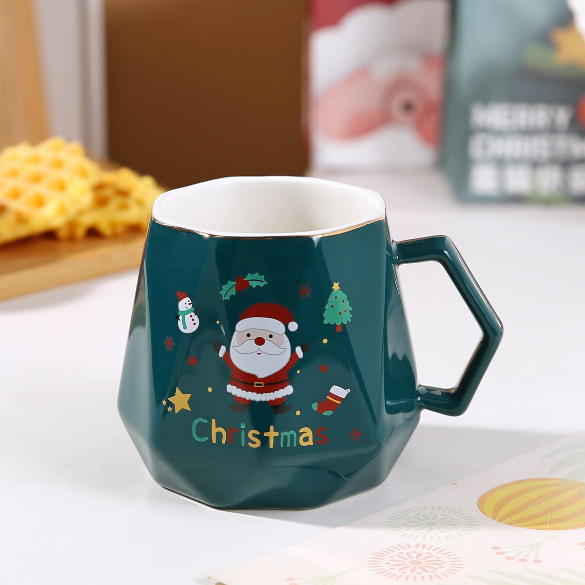 Christmas Cartoon Ceramic Mug Featuring Festive Design, Perfect For Holiday Celebrations