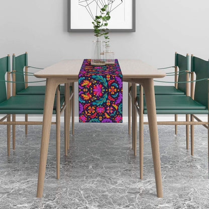 Day Of The Dead Flowers Table Runner In Polyester, Perfect For Festive Decoration