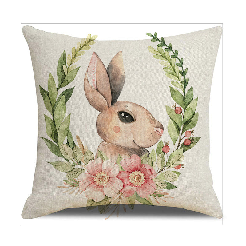 Easter Cartoon Style Rabbit Linen Cushion Pillow, Perfect For Festive Home Decor
