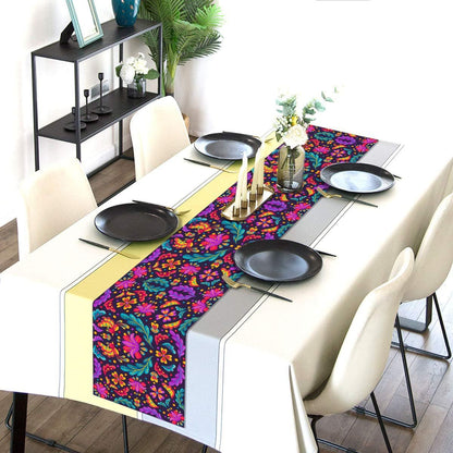 Day Of The Dead Flowers Table Runner In Polyester, Perfect For Festive Decoration