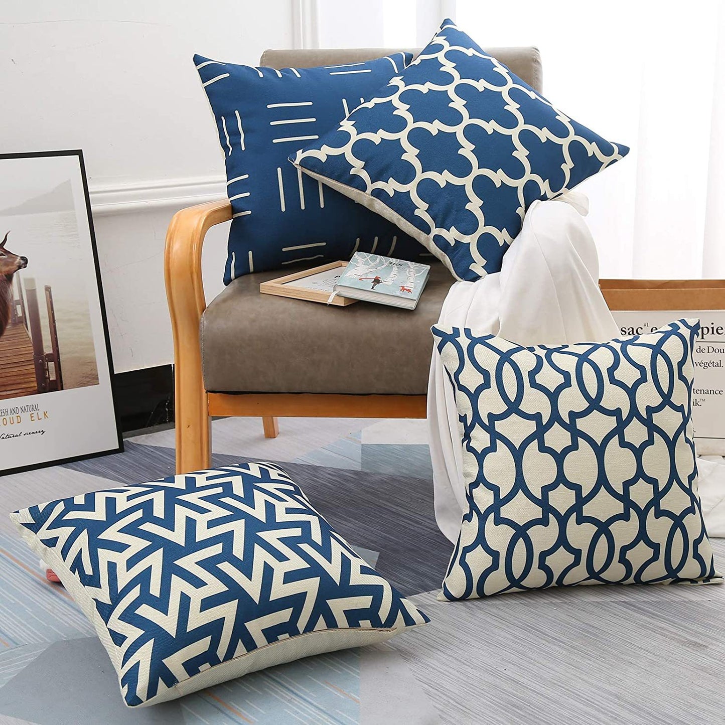 Geometric Pattern Decorative Throw Pillow For Sofa And Bed, Modern Design Cushion In Neutral Colors