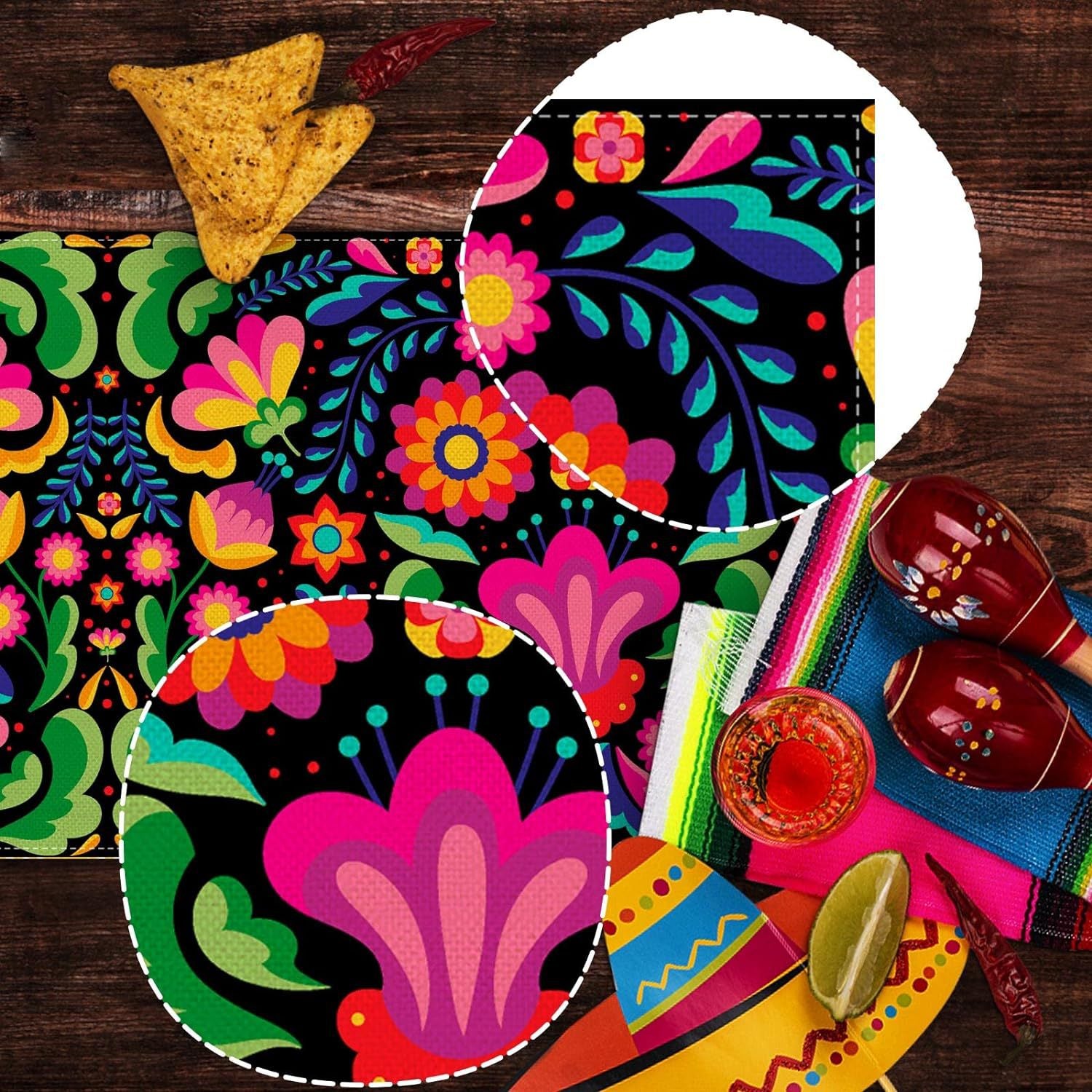 Day Of The Dead Flowers Table Runner In Polyester, Perfect For Festive Decoration