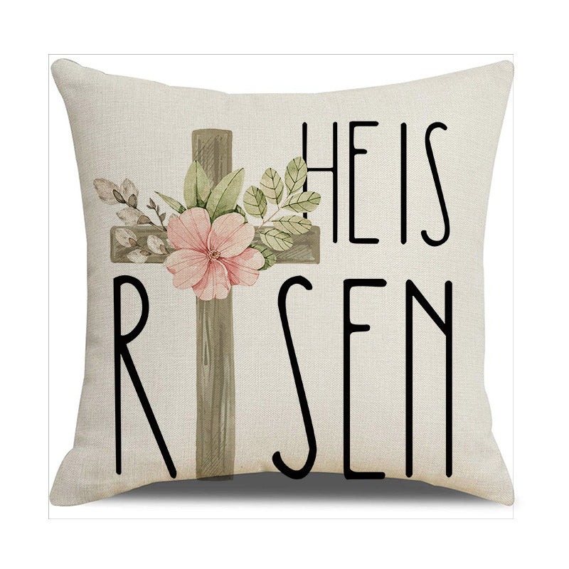 Easter Cartoon Style Rabbit Linen Cushion Pillow, Perfect For Festive Home Decor