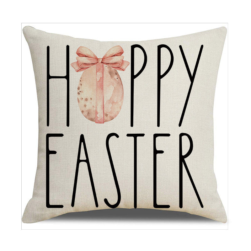 Easter Cartoon Style Rabbit Linen Cushion Pillow, Perfect For Festive Home Decor