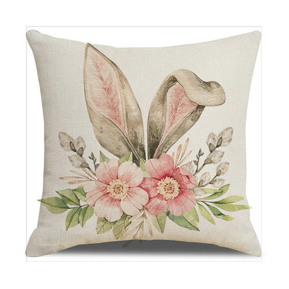 Easter Cartoon Style Rabbit Linen Cushion Pillow, Perfect For Festive Home Decor