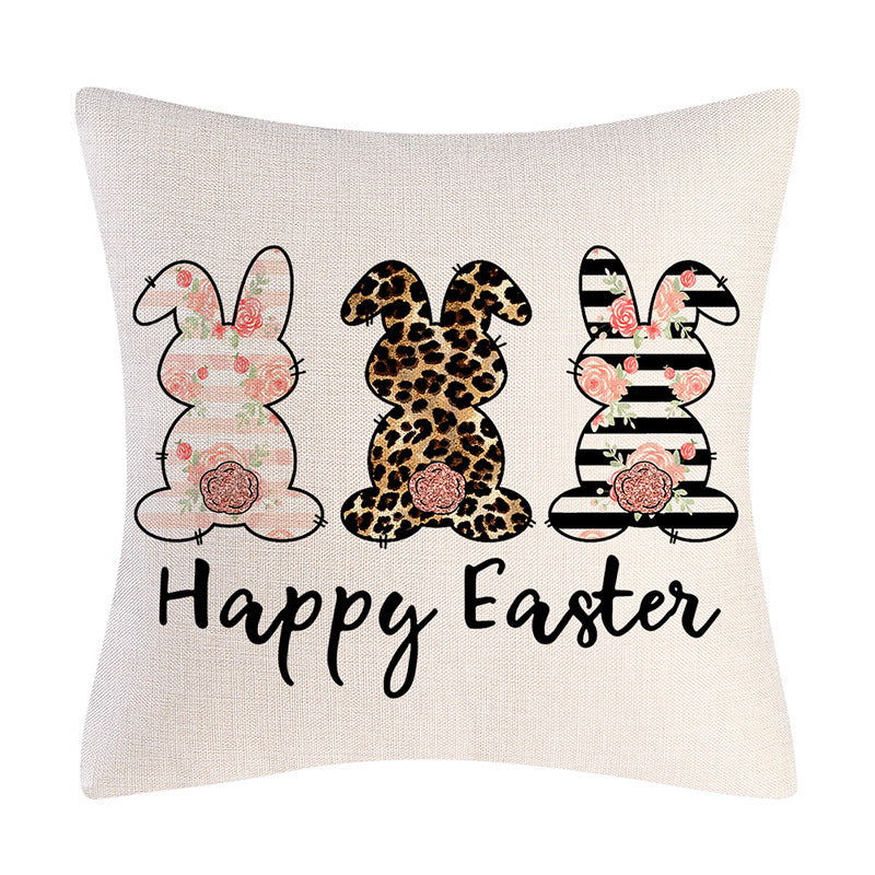 Easter Cartoon Style Rabbit Linen Cushion Pillow, Perfect For Festive Home Decor