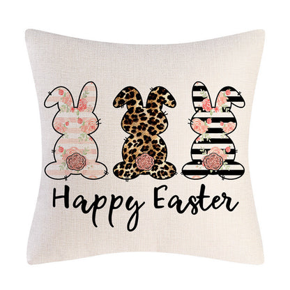 Easter Cartoon Style Rabbit Linen Cushion Pillow, Perfect For Festive Home Decor