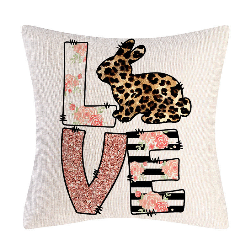 Easter Cartoon Style Rabbit Linen Cushion Pillow, Perfect For Festive Home Decor