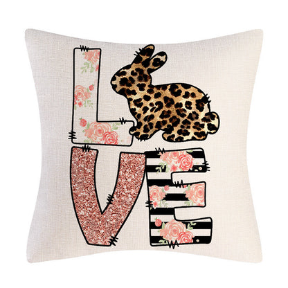 Easter Cartoon Style Rabbit Linen Cushion Pillow, Perfect For Festive Home Decor