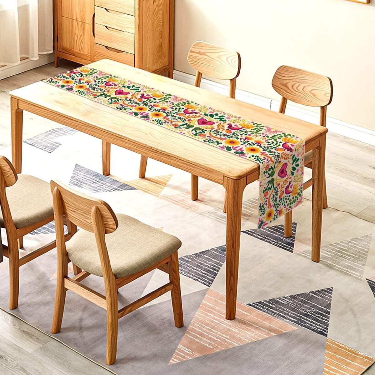 Day Of The Dead Flowers Table Runner In Polyester, Perfect For Festive Decoration